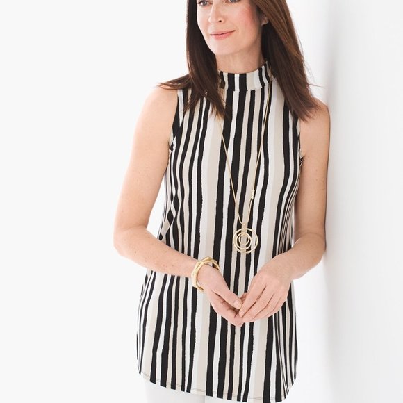 Chico's Tops - Chico's Mod Striped Mock-Neck Top